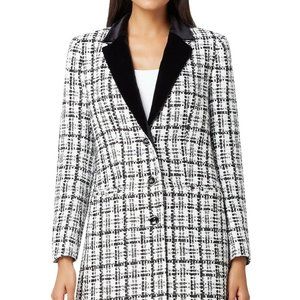 NWT Tahari Women's White Plaid Velvet-Collared Lapel Boucle Topper Jacket Size16